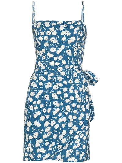 Reformation Canal Wrap-effect Floral-print Crepe Mini Dress In Blue