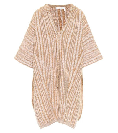 Chloé Hooded Cable-knit Wool-blend Poncho In Beige