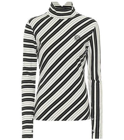 Loewe Striped Cotton-blend Jersey Turtleneck Top In White