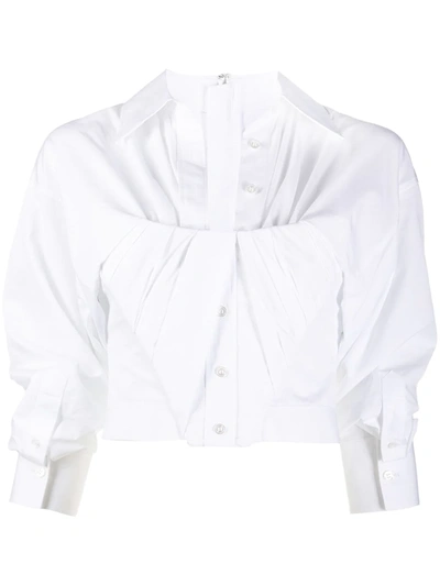 Alexander Wang Gathered Cropped Cotton-poplin Shirt In White