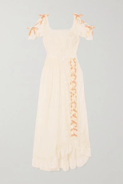 Loretta Caponi Agnes Lace-trimmed Silk-georgette Nightdress In Cream