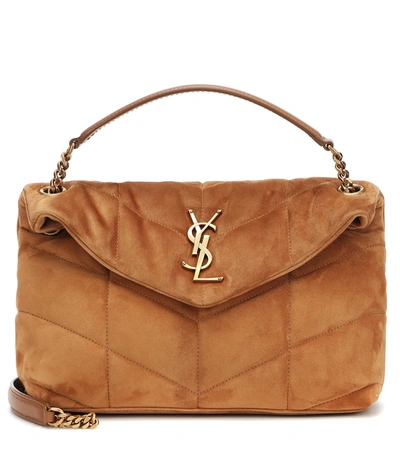 Saint Laurent Medium Loulou Puffer Matelassé Suede Shoulder Bag In Brown