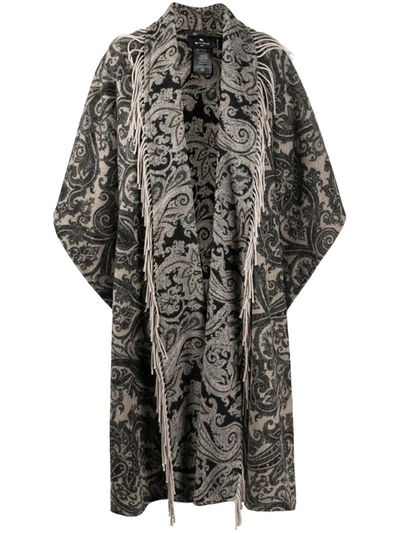 Etro Paisley Brushed Wool-blend Cape In Neutrals