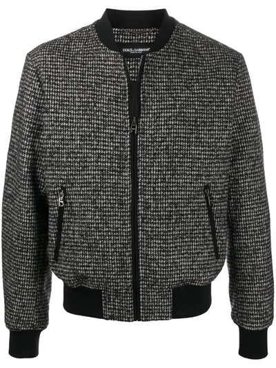 Dolce & Gabbana Houndstooth-pattern Bomber Jacket In Grey