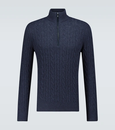 Loro Piana Mezzocollo Treccia Cashmere Sweater In Blue