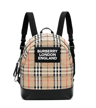 Burberry Kids' Vintage Check Leather-trimmed Canvas Backpack In Beige