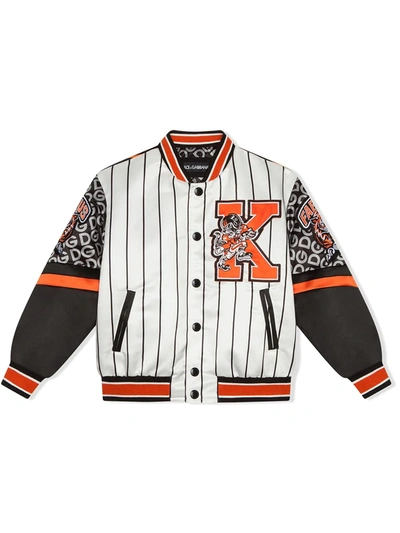 Dolce & Gabbana Kids' Graphic-print Panelled Varsity Jacket In Black