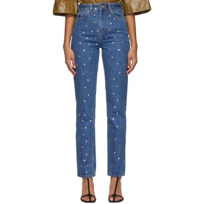 Ganni Embellished High-rise Straight Jeans In Blue