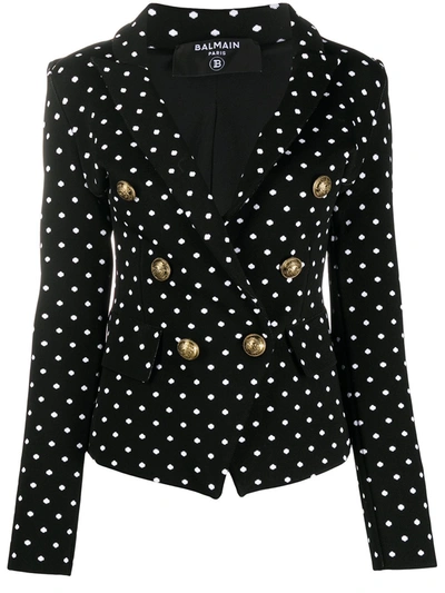 Balmain Double-breasted Polka-dot Canvas Blazer In Black