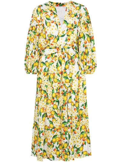 Borgo De Nor Women's Mia Printed Broderie Anglaise Cotton Midi Dress In Yellow