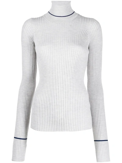 Maison Margiela Striped Roll-neck Ribbed Wool-blend Sweater In Gray
