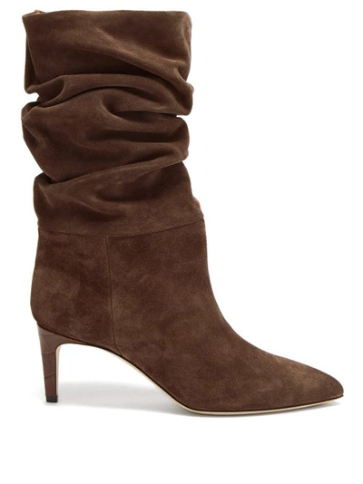 Paris Texas Slouchy Suede Ankle Boots In Brown