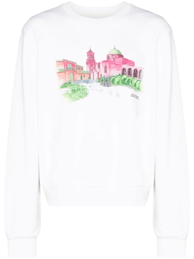 Amiri Hotel-print Cotton-jersey Sweatshirt In White