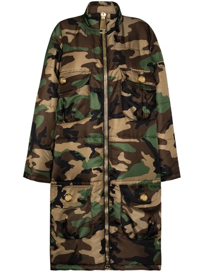Moschino Oversized Padded Camouflage-print Coat In Green