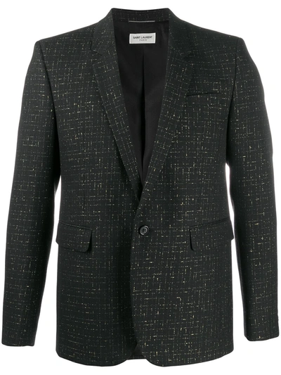 Saint Laurent Diamond Lamé Single-breasted Blazer In Black