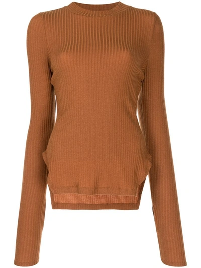 Rejina Pyo Candice Ribbed Long-sleeve Top In Brown