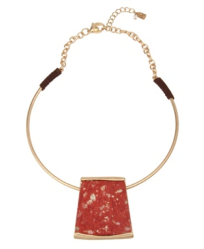 Robert Lee Morris Soho Geometric Jasper Stone Pendant Collar Necklace In Ruby Red