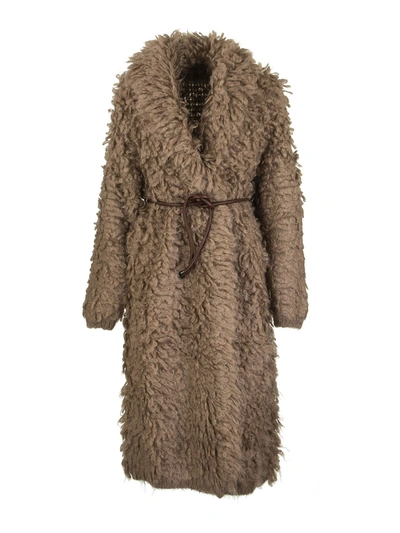 Brunello Cucinelli Long Cardigan In Mohair And Wool Fur Stitch In Tobacco