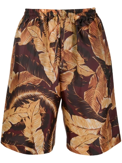 Cmmn Swdn Casual Shorts With Elasticated Waist Custom Print In Burgundy