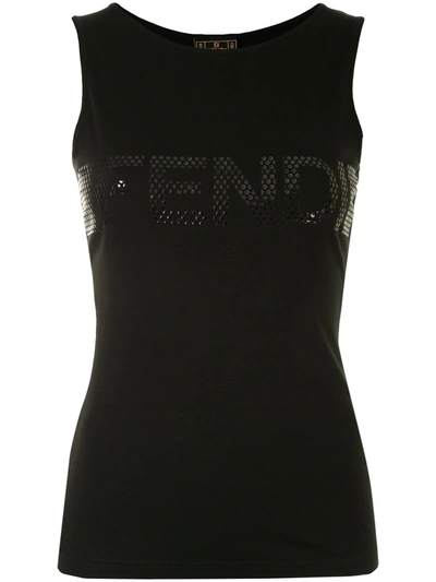 Pre-owned Fendi Perforated Logo Tank Top In Black