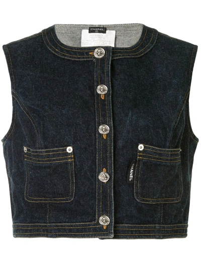Pre-owned Chanel 1990s Cropped Denim Vest In Blue