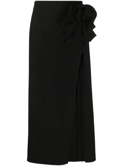 Magda Butrym Side-slit Floral Applique Long Skirt In Black