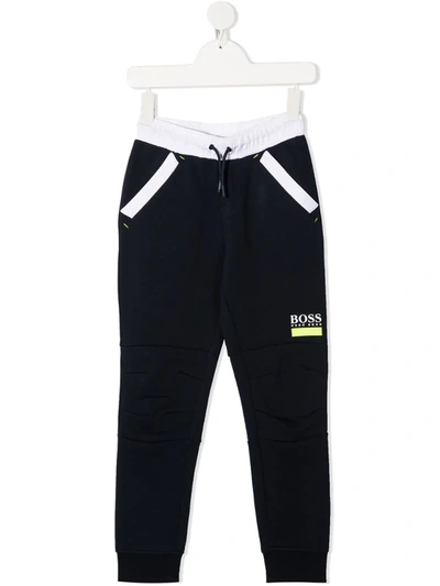 Hugo Boss Kids' Logo Cotton Blend Sweat Pants In Blue