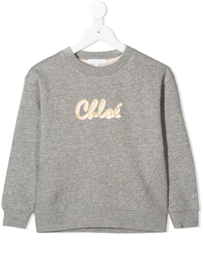 Chloé Kids' Logo Print Cotton Blend Sweatshirt In Grey