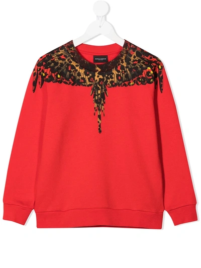 Marcelo Burlon County Of Milan Kids' Leopard Wings Print Cotton Sweatshirt In Red