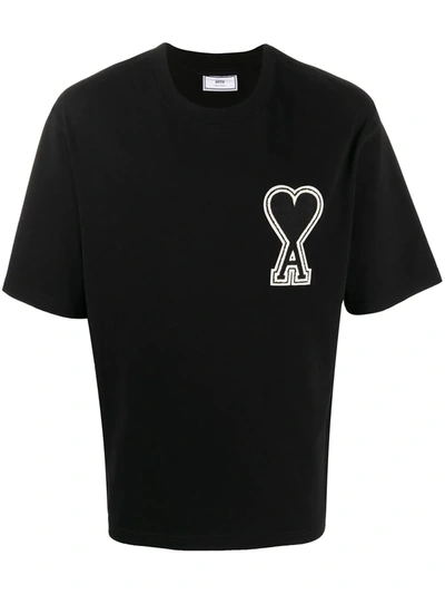 Ami Alexandre Mattiussi Over Heart Patch Cotton Jersey T-shirt In Black