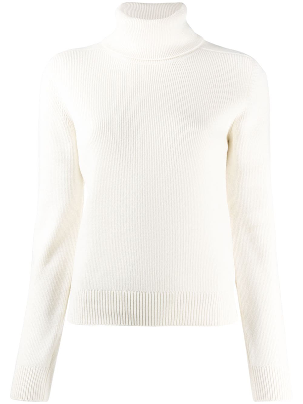 Saint Laurent Turtleneck Cashmere Sweater W/ Ysl Monogram In White 