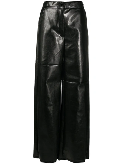 Mm6 Maison Margiela Faux Patent Leather Wide Leg Pants In Black