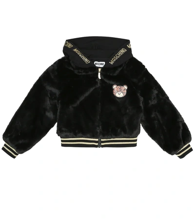 Moschino Teen Textured Logo Patch Jacket In Black