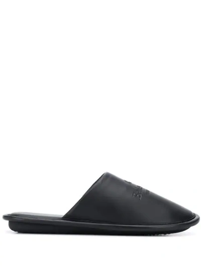 Balenciaga Home Logo-debossed Leather Slippers In Black