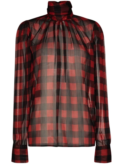 Anouki Checked High Neck Blouse In Red