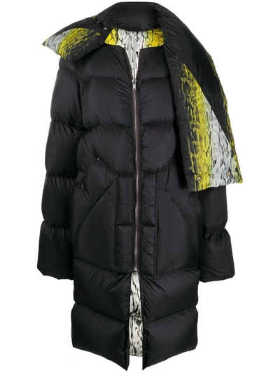 Rick Owens Oversized Abstract Print Puffer Coat In Black
