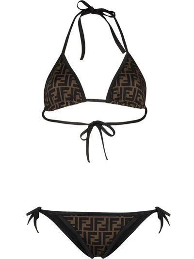Fendi Ff-print Triangle Bikini In Brown