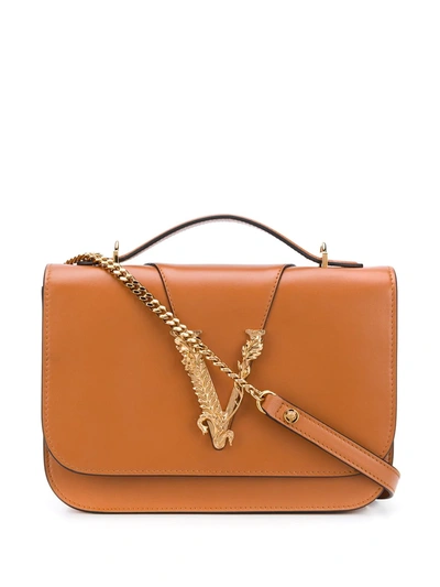 Versace Virtus Shoulder Bag In Brown