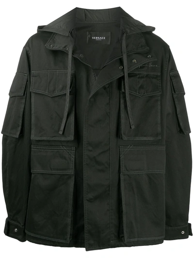 Versace Gv Signature Military-style Jacket In Black