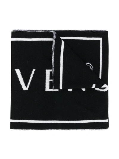 Young Versace Kids' Intarsia Knit Scarf In Black