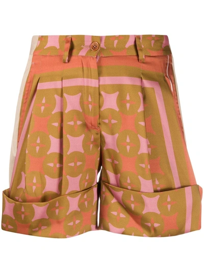 Jejia High-waisted Geometric Print Shorts In Brown