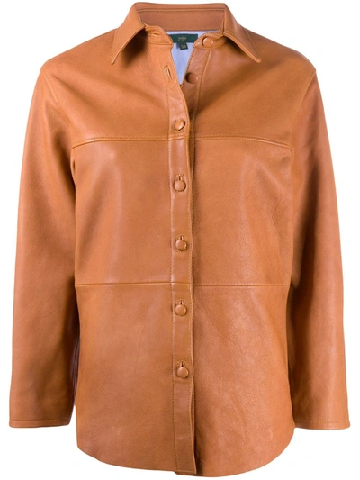 Jejia Leather Shirt Jacket In Brown