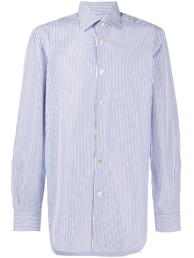 Kiton Striped Cotton Shirt In Blue
