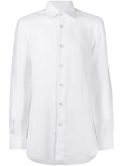 Kiton Pointed Collar Linen Shirt In White