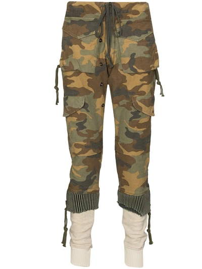 Greg Lauren Camouflage Cargo Trousers In Green