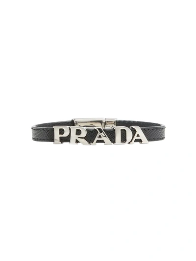 Prada Men's Saffiano Bracelet With Logo In Black