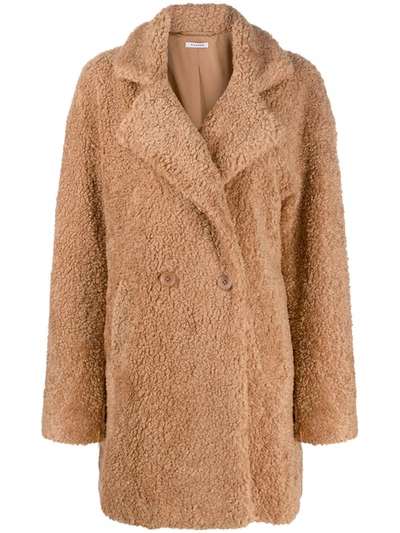 P.a.r.o.s.h Double-breasted Shearling Coat In Brown