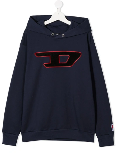 Diesel Teen Applique Logo Hoodie In Blue