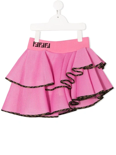 Fendi Teen Asymmetrical Mesh Ruffle Skirt In Fucsia