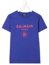 Balmain Teen Logo Print T-shirt In Blue